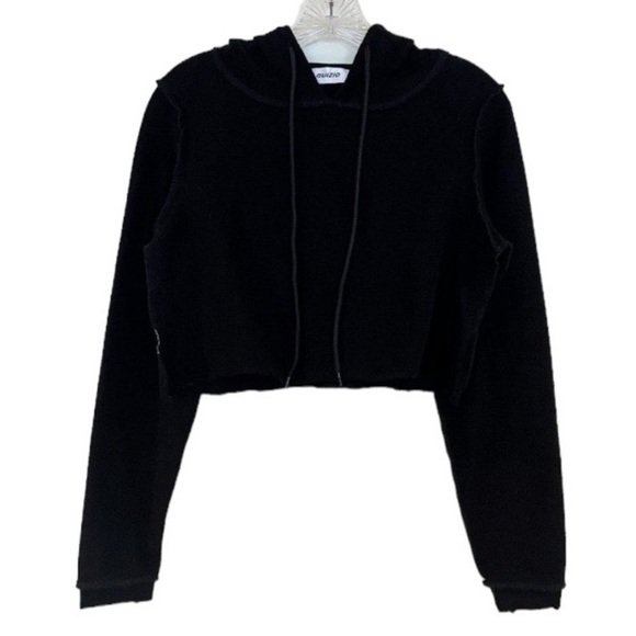 Danielle Guizio Tops - GUIZIO Black Reverse Stitch Cropped Pullover Hooded Designer Sweatshirt XS